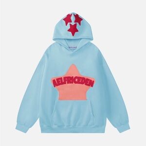 Aelfric Eden Vintage Embroidery Eden Star V303 Hoodie Blue Pink Tufted Size M